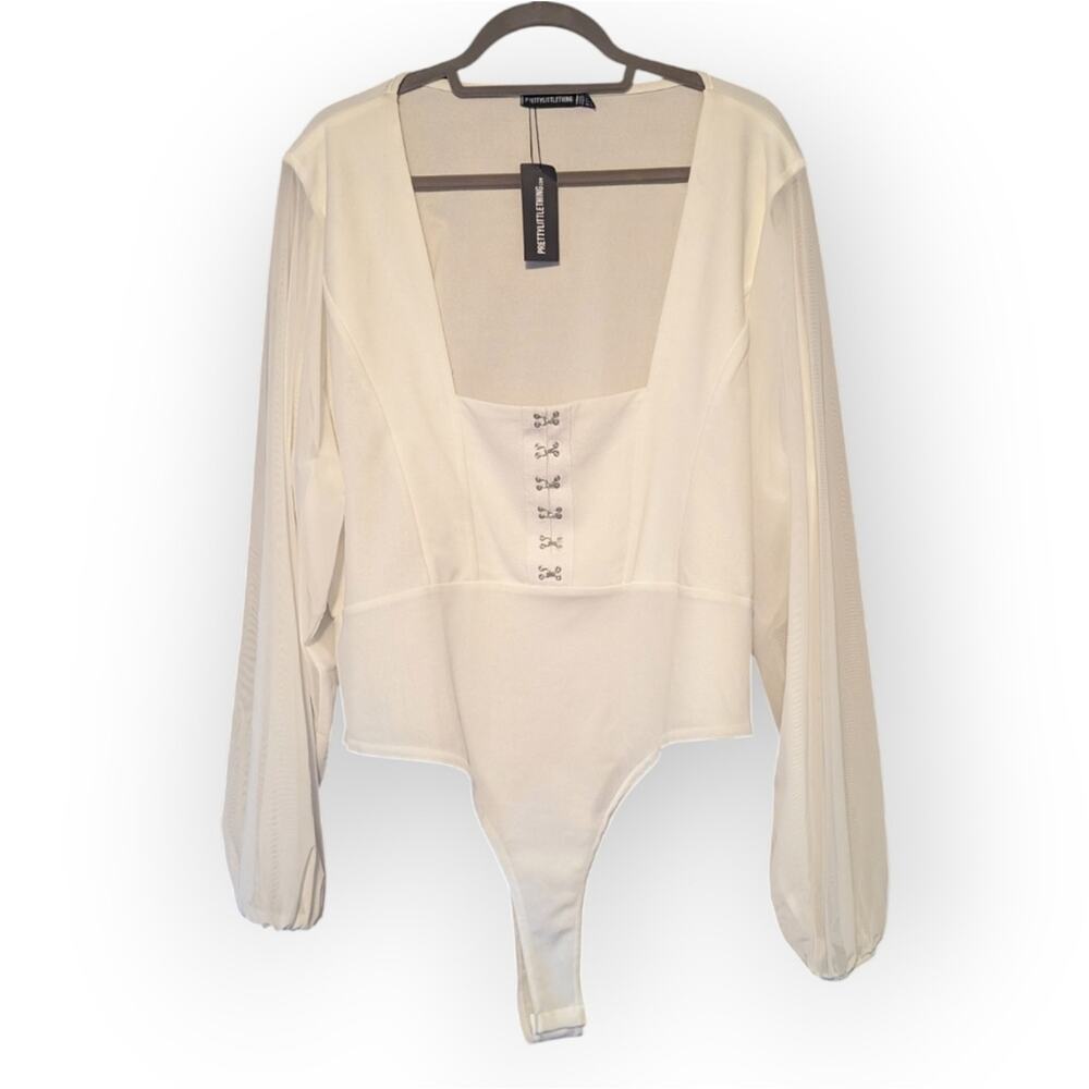 NWT PrettyLittleThing Women's White Mesh Bodysuit Period Faire Fantasy Cosplay